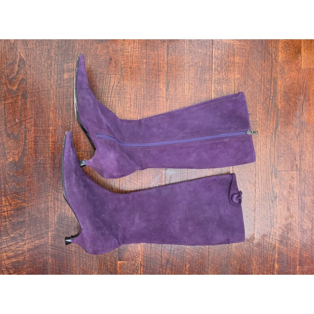 PRADA Y2K Kitten Heel Purple Suede  Knee High Pointed Toe Boots sz 39 US 8.5 - Picture 2 of 16